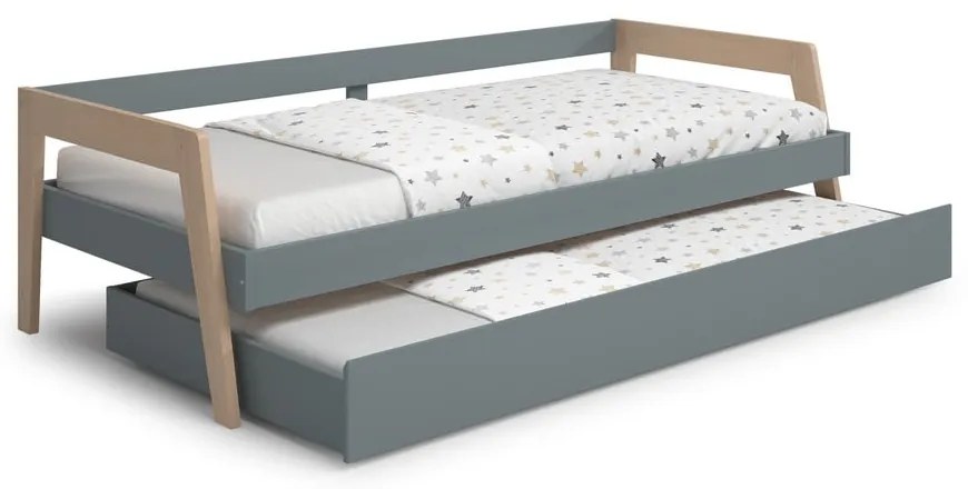 Zöld-natúr színű borovi fenyő gyerekágy kihúzható pótággyal, tárolóhellyel 90x200 cm Carrie – Marckeric