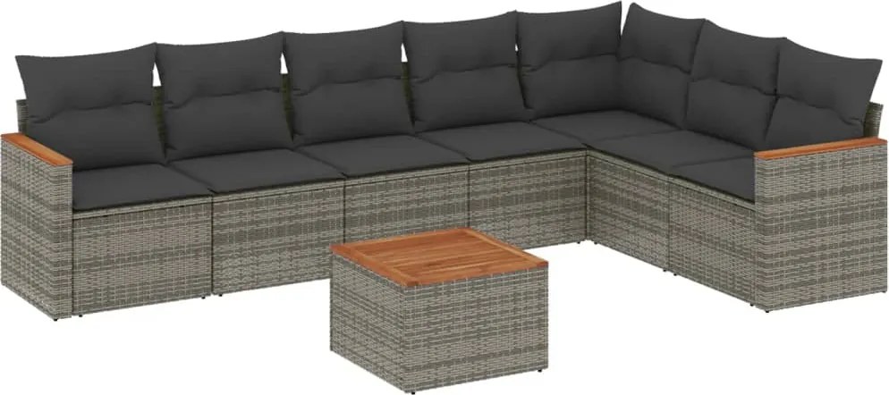 vidaXL 8 részes szürke polyrattan kerti ülőgarnitúra párnákkal