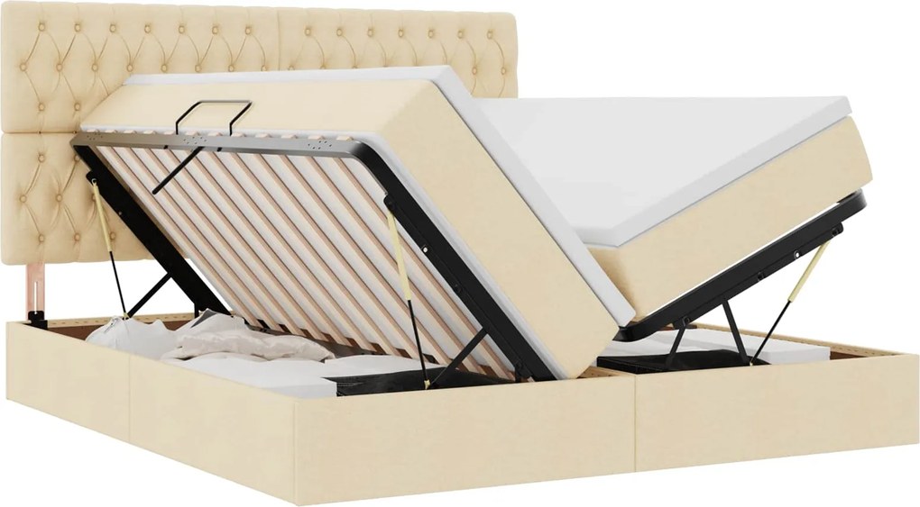 vidaXL Tárolós Ágy matracmal fejtámlával Krém 200 x 200 cm Műbőr