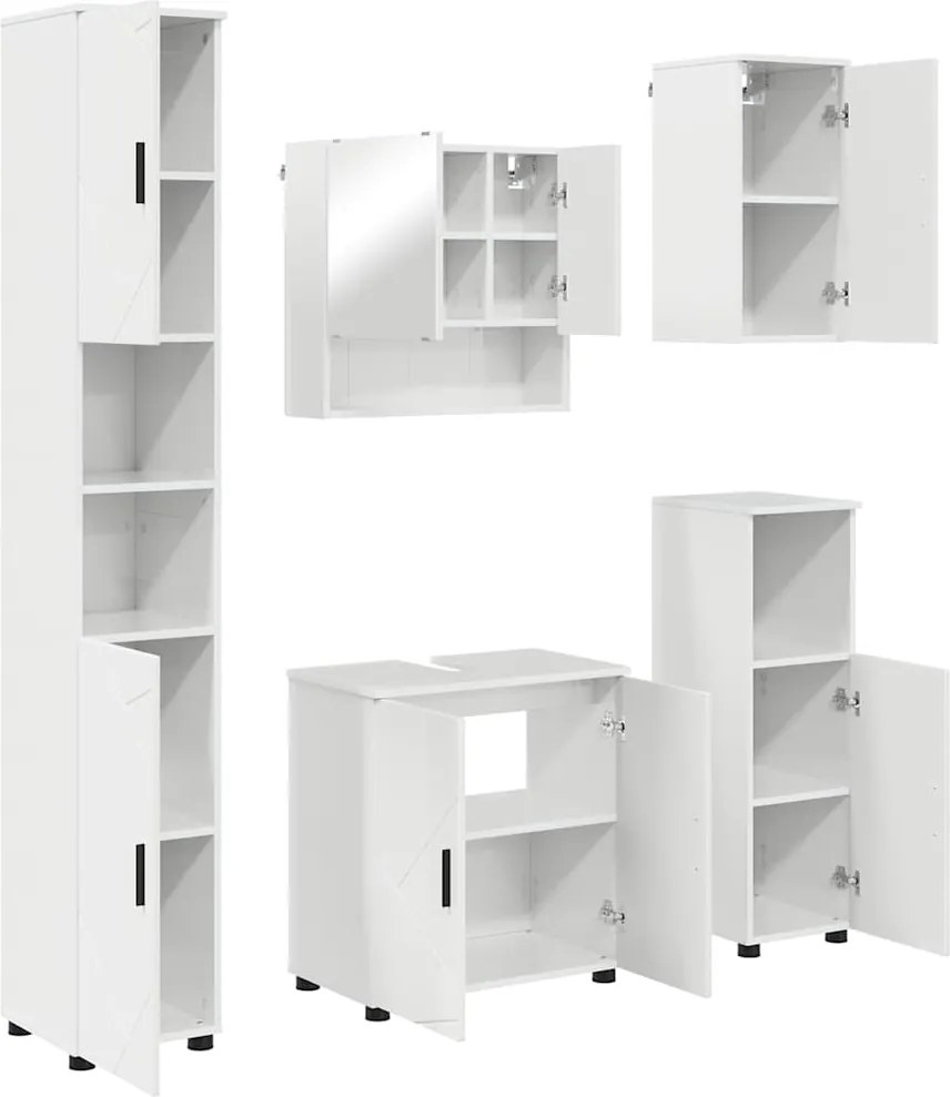 vidaXL Fürdőszoba bútor szett 5 pcs Magas Fényű Fehér Faanyag & Fém