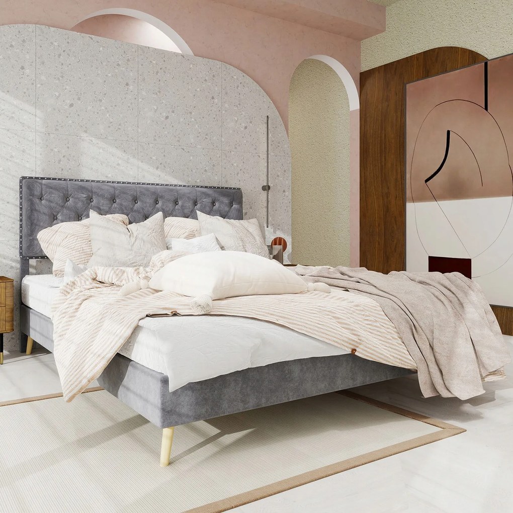 Kárpitozott ágy Franciaágy Gyerekágy 140x200cm szürke