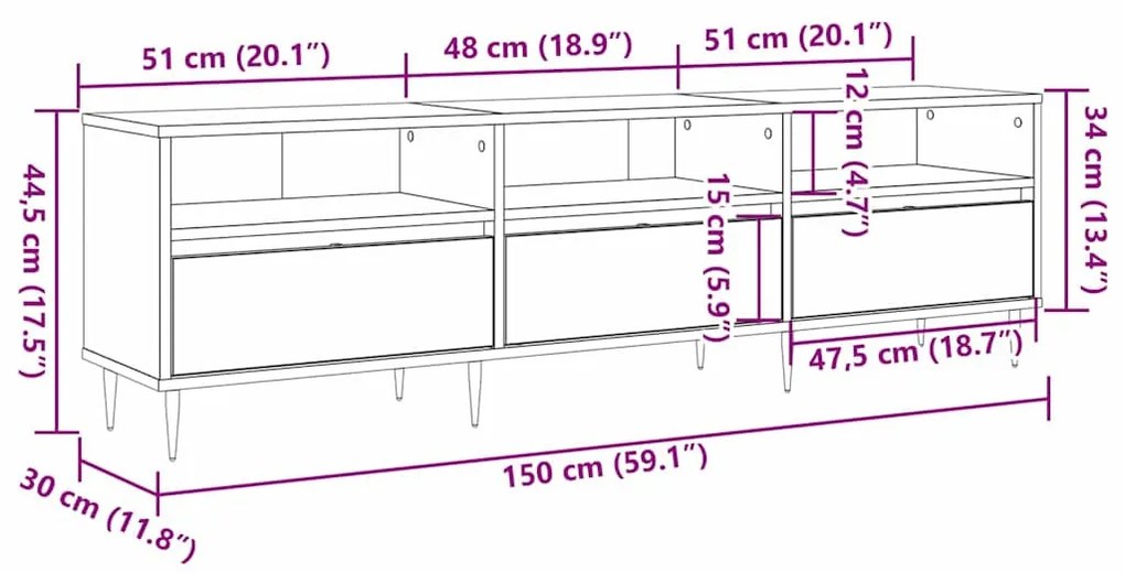vidaXL TV szekrény Artisan tölgy 150 x 30 x 45 cm Faanyag