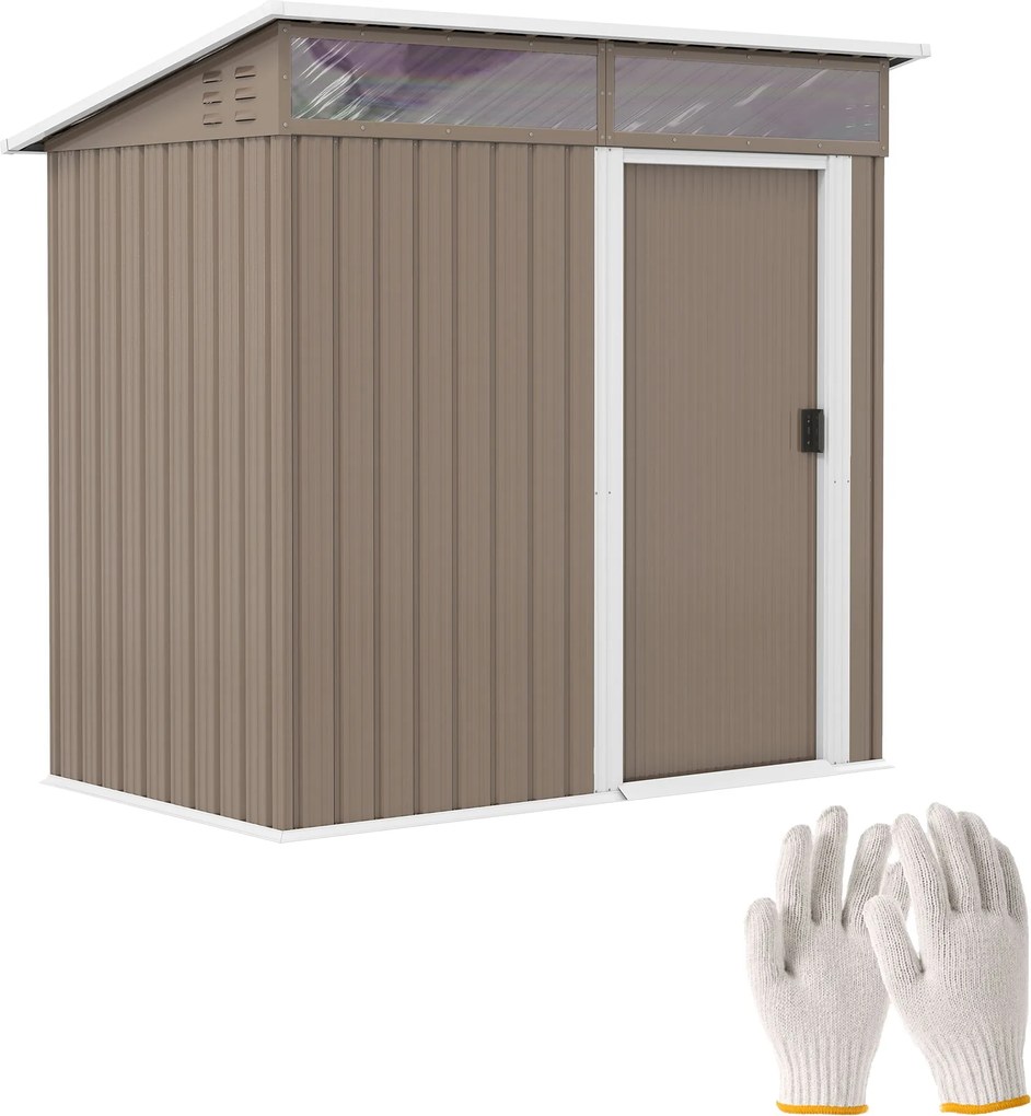 Outsunny Kerti Kültéri Tároló 1.9m² 195x122x182 cm Kültéri Kertitároló Megerősített Alapval (Padló NEM Tartozék) Csúszóajtós Ablakos Tároló Teraszra P