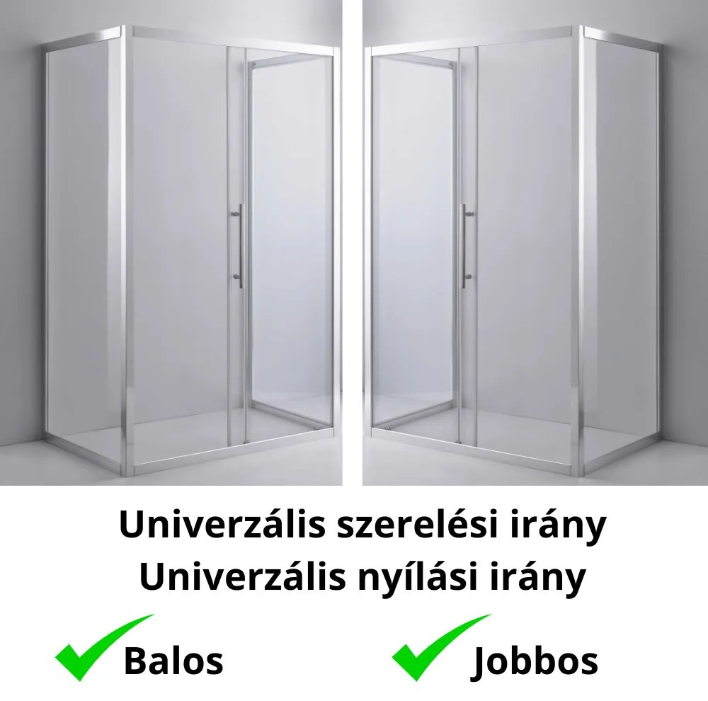 Stuxi Nizza 140x90 falsíkra szerelhető 3 oldalú tolóajtós zuhanykabin 6 mm vízlepergető biztonsági üveggel, króm elemekkel, 200 cm magas