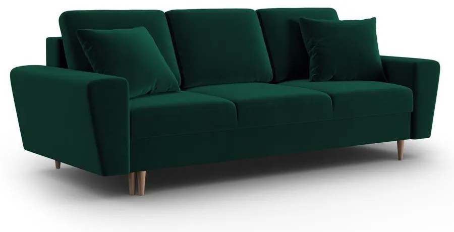 Zöld bársony kinyitható tárolóhelyes kanapé 235 cm Kyoto – Cosmopolitan Design