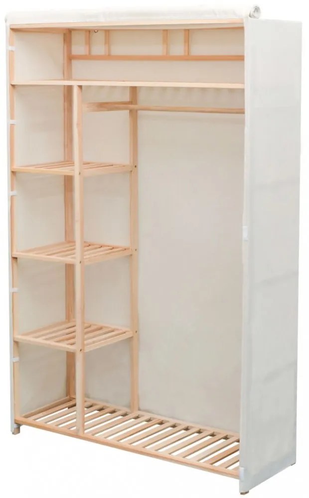 fenyőfa és szövetanyag ruhásszekrény 110 x 40 x 170 cm