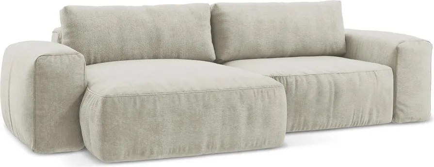 Bézs zsenília kinyitható sarokkanapé (bal oldali-heverő résszel) Kuki – Makamii