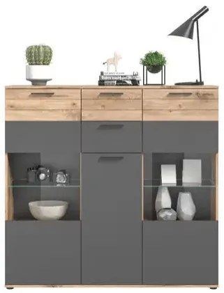 Mason 3 ajtós tálalószekrény nox tölgy - bazaltszürke