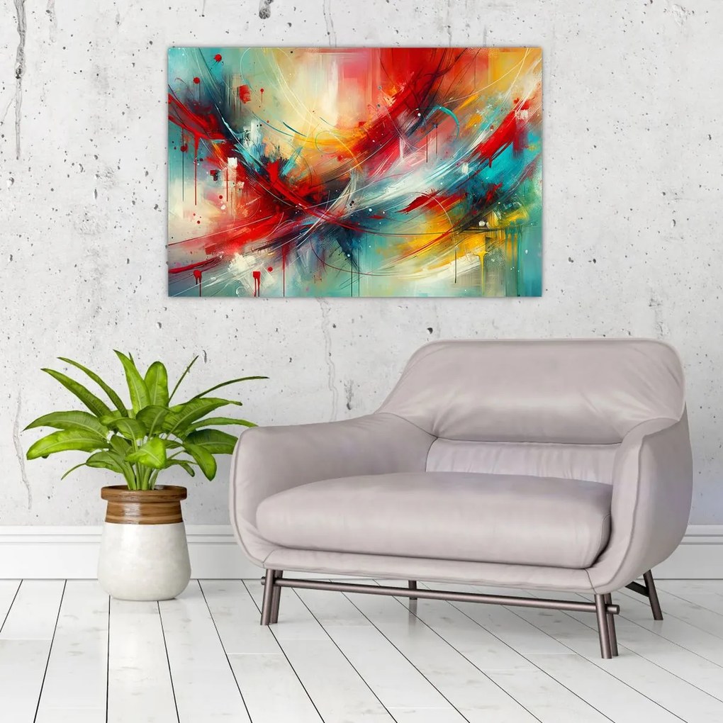 Kép – Absztrakció pirossal (90x60 cm)