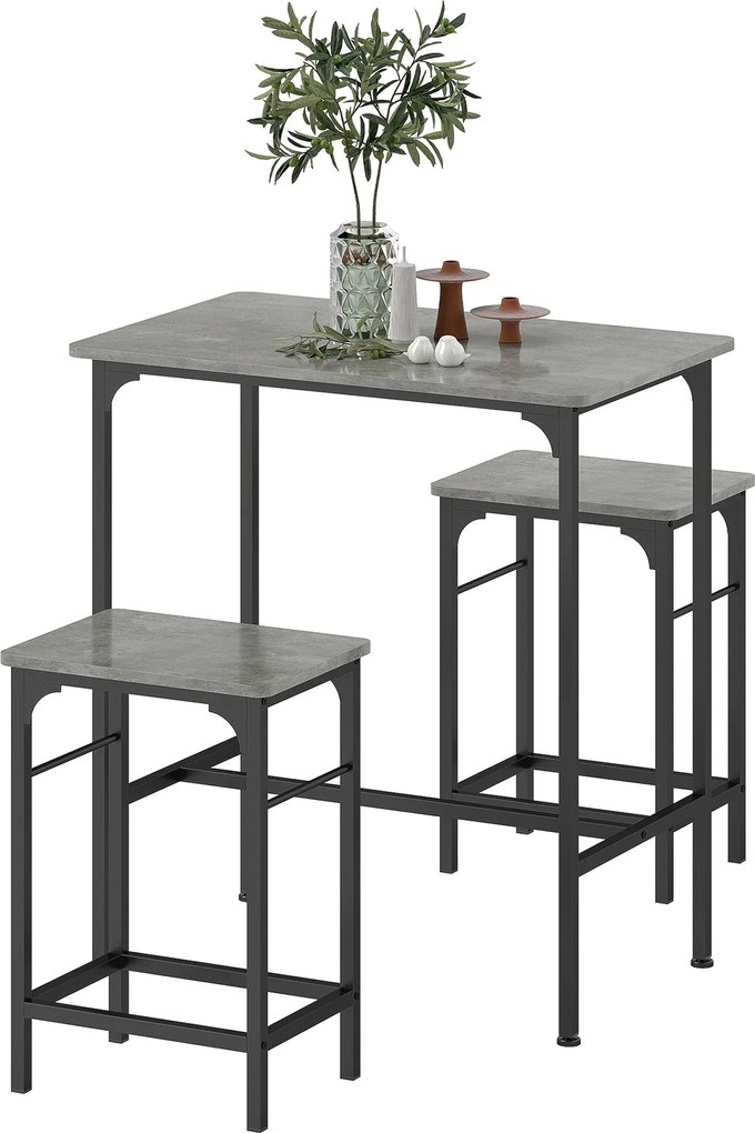 HOMCOM Bár Asztal Szett - Szürke Bár Asztal Két Szükséges Székkel és Csúszásmentes Lábpárnákkal | Aosom