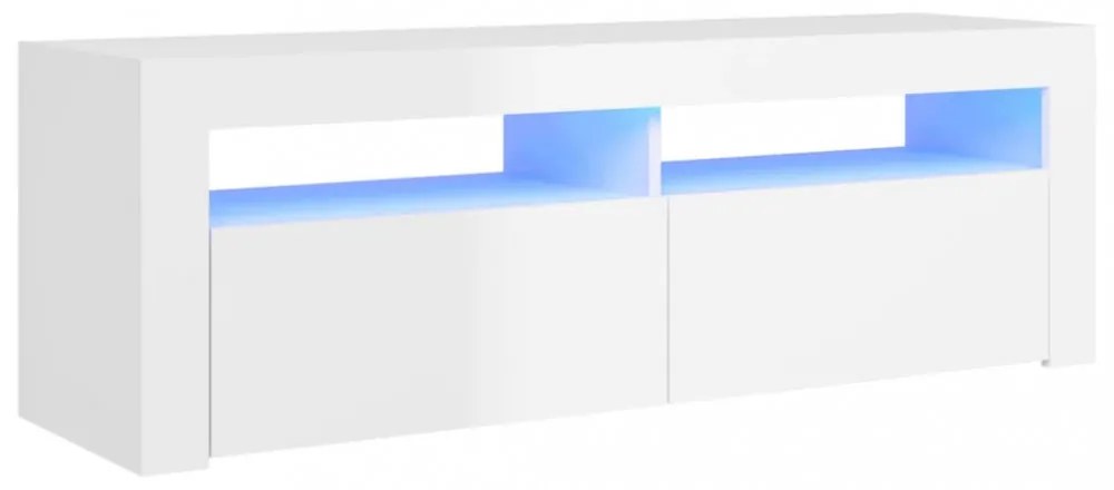 magasfényű fehér TV-szekrény LED lámpákkal 120 x 35 x 40 cm