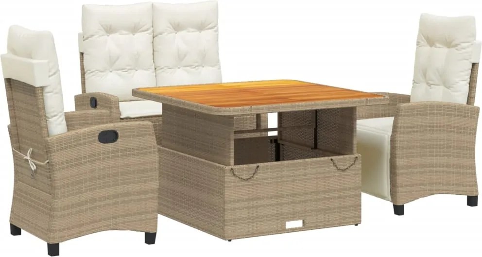 vidaXL 4 részes bézs polyrattan kerti étkezőgarnitúra párnákkal