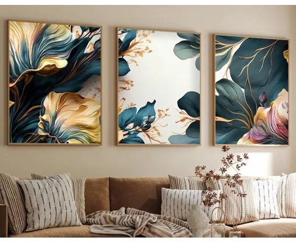 KÉSZLET 3x Kép képkeretben 50x70 cm növények