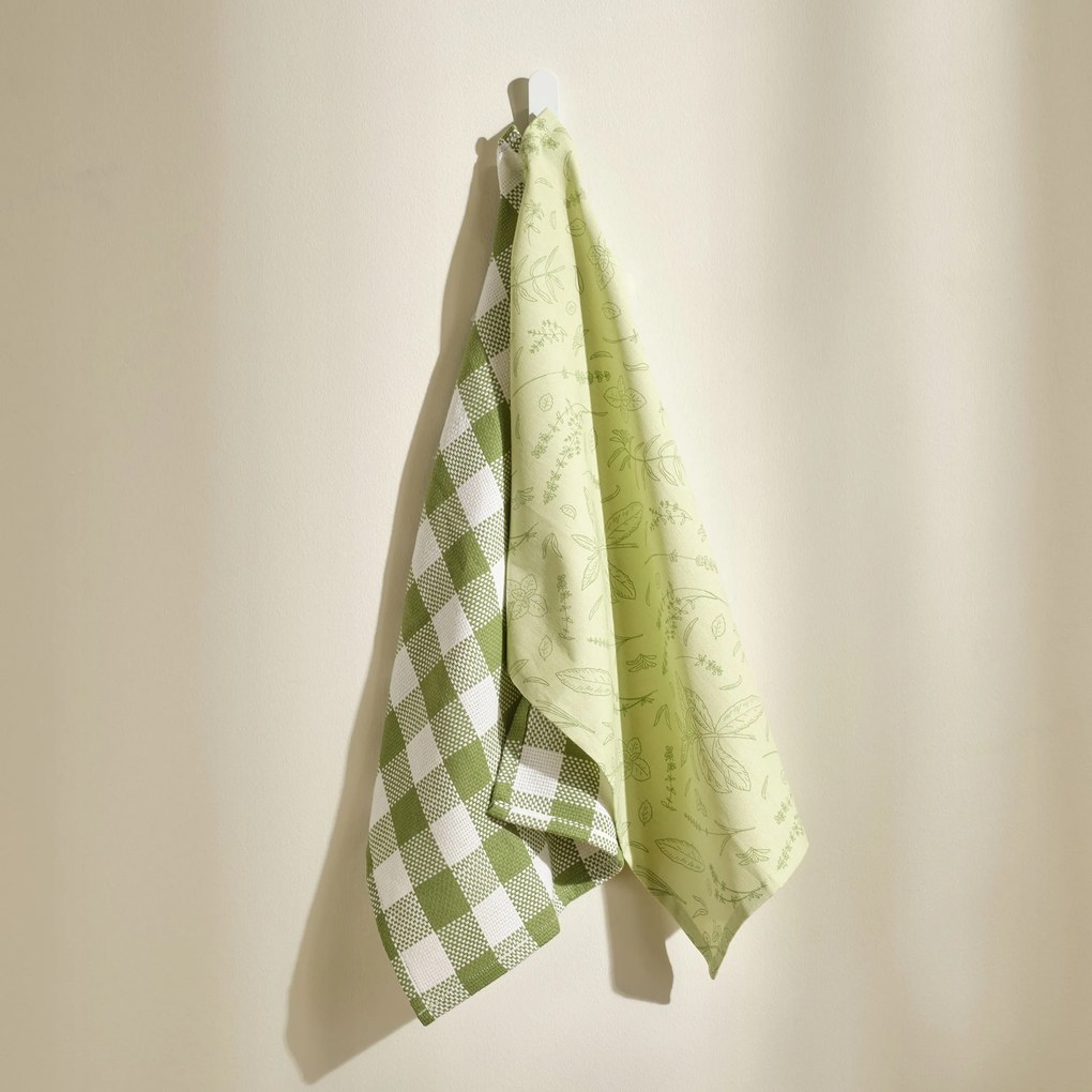 Herbals gyógynövény motívummal díszített pamut törlőkendő konyhai törlőkendő szett