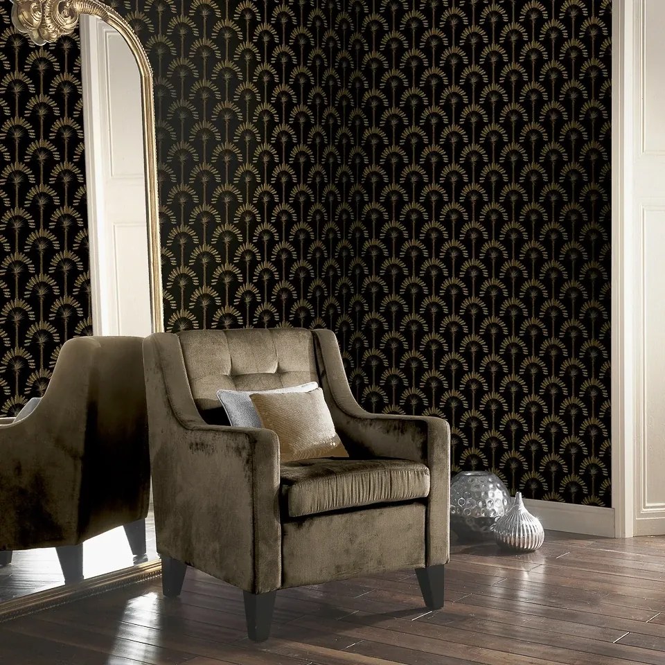 Arthouse Signature 2 Palm Palace arany-fekete pálmafás vlies tapéta – 921702