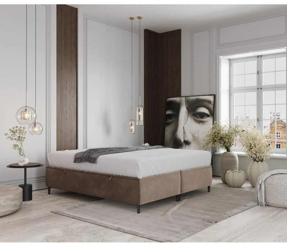 Bézs kárpitozott ágyneműtartós franciaágy 160x200 cm Tate – Maison de Rêve