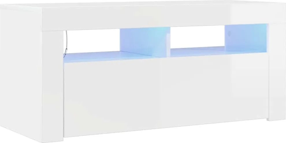 vidaXL magasfényű fehér TV-szekrény LED lámpákkal 90x35x40 cm