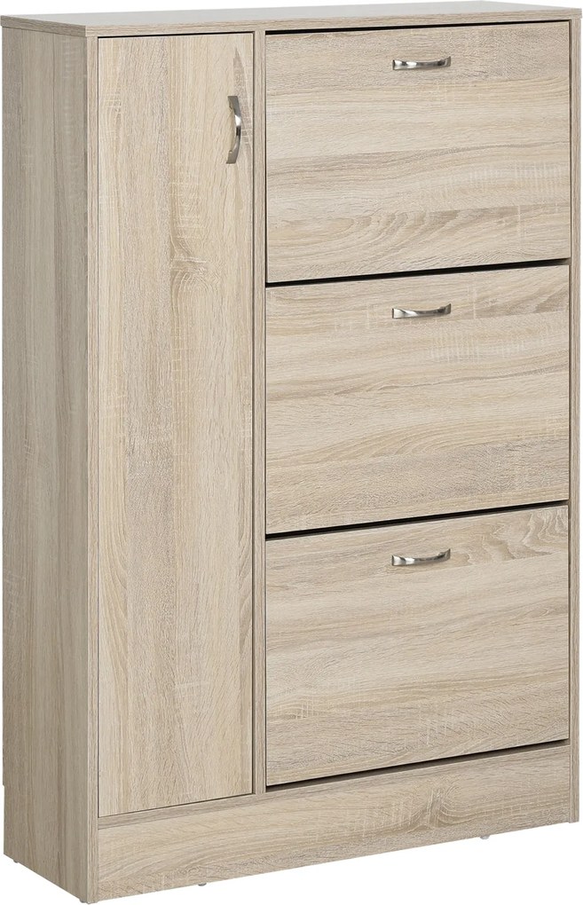 HOMCOM 2 az 1-ben Cipőtároló Szekrény Esernyők Számára, Magas Szekrény Állítható Polccal 12 Párhoz 79x26x120 cm Fa | Aosom