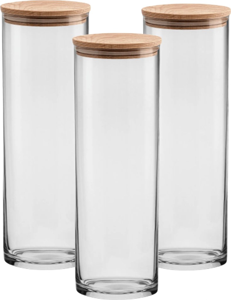 3 Db-os Üvegedény Szett Fa Fedéllel Ételtároló Tészta