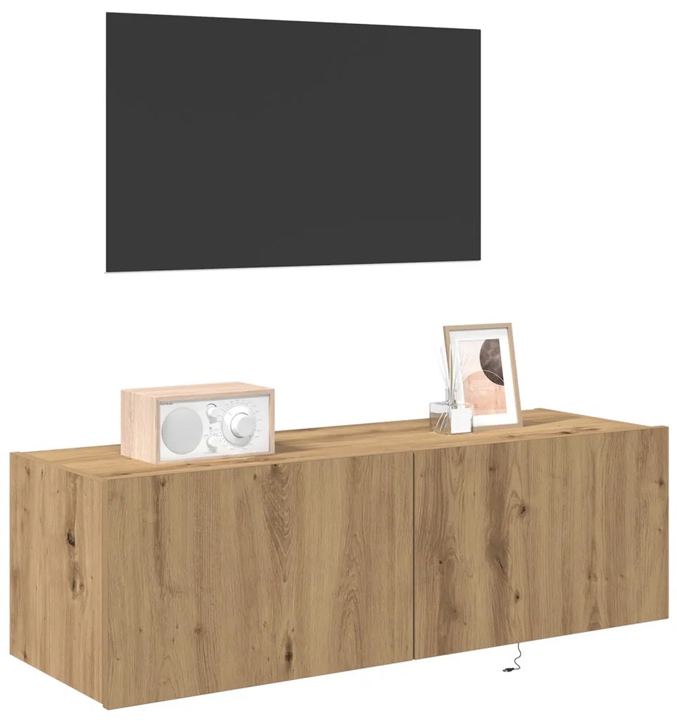 TV faliszekrény LED világítással, Kézműves tölgy 100x35x31 cm