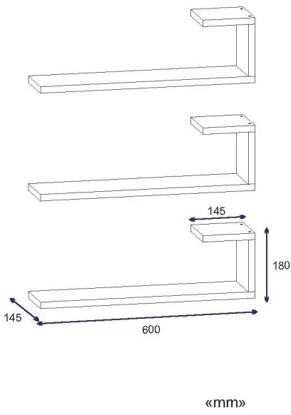 KÉSZLET 3x Fali polc EMILY 18x60 cm fehér