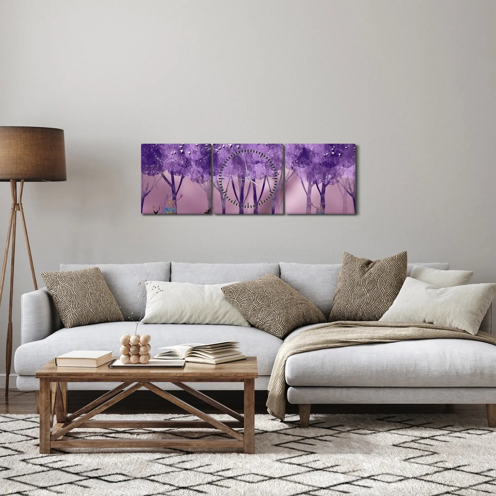 Kép - Szarvasok egy varázslatos erdőben (órával) (90x30 cm)