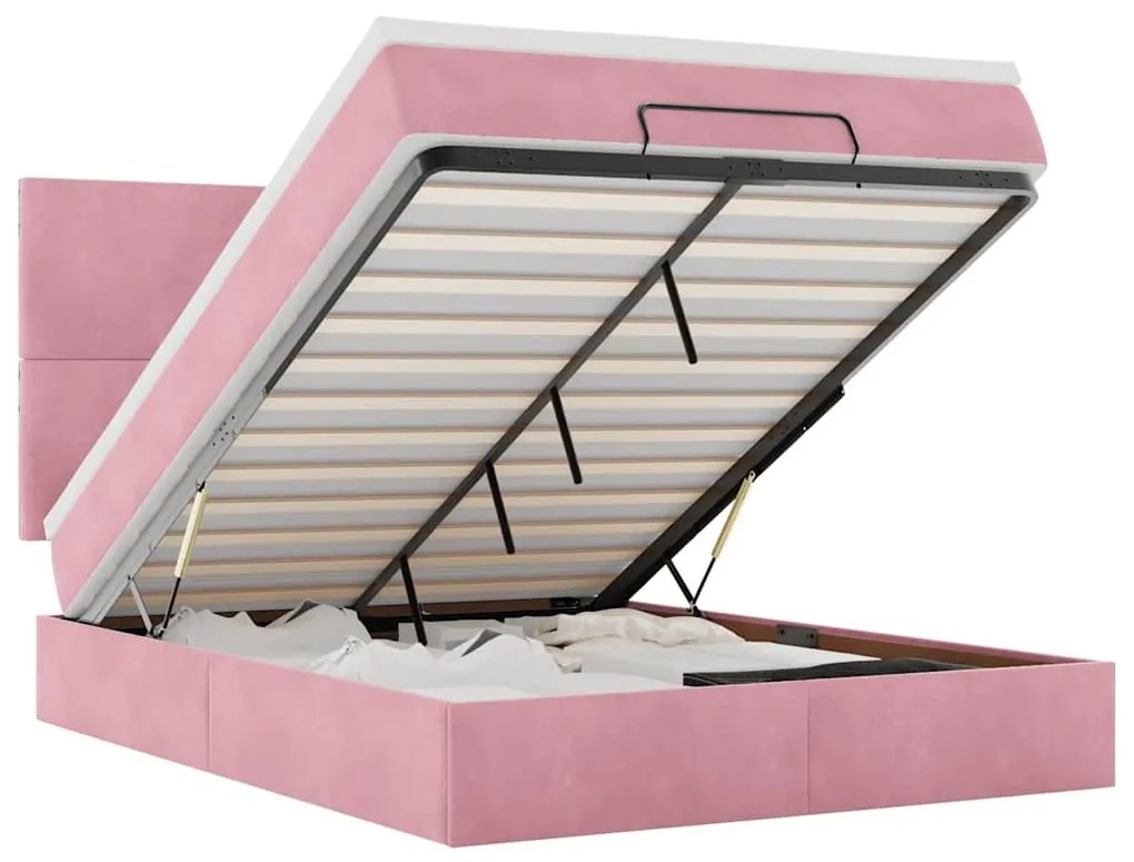 Ottomán ágykeret matracokkal rózsaszín 140x190cm bársony