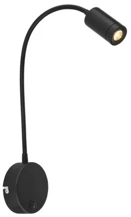 Globo 57311B Falikar fém fekete, műanyag fekete, flexibilis szárral, kapcsolóval, SzxM: 90x500mm, Mélység: 350mm, tartozék: 1xLED 3W 230V, 189lm forrás, 180lm kimenet, 3000K