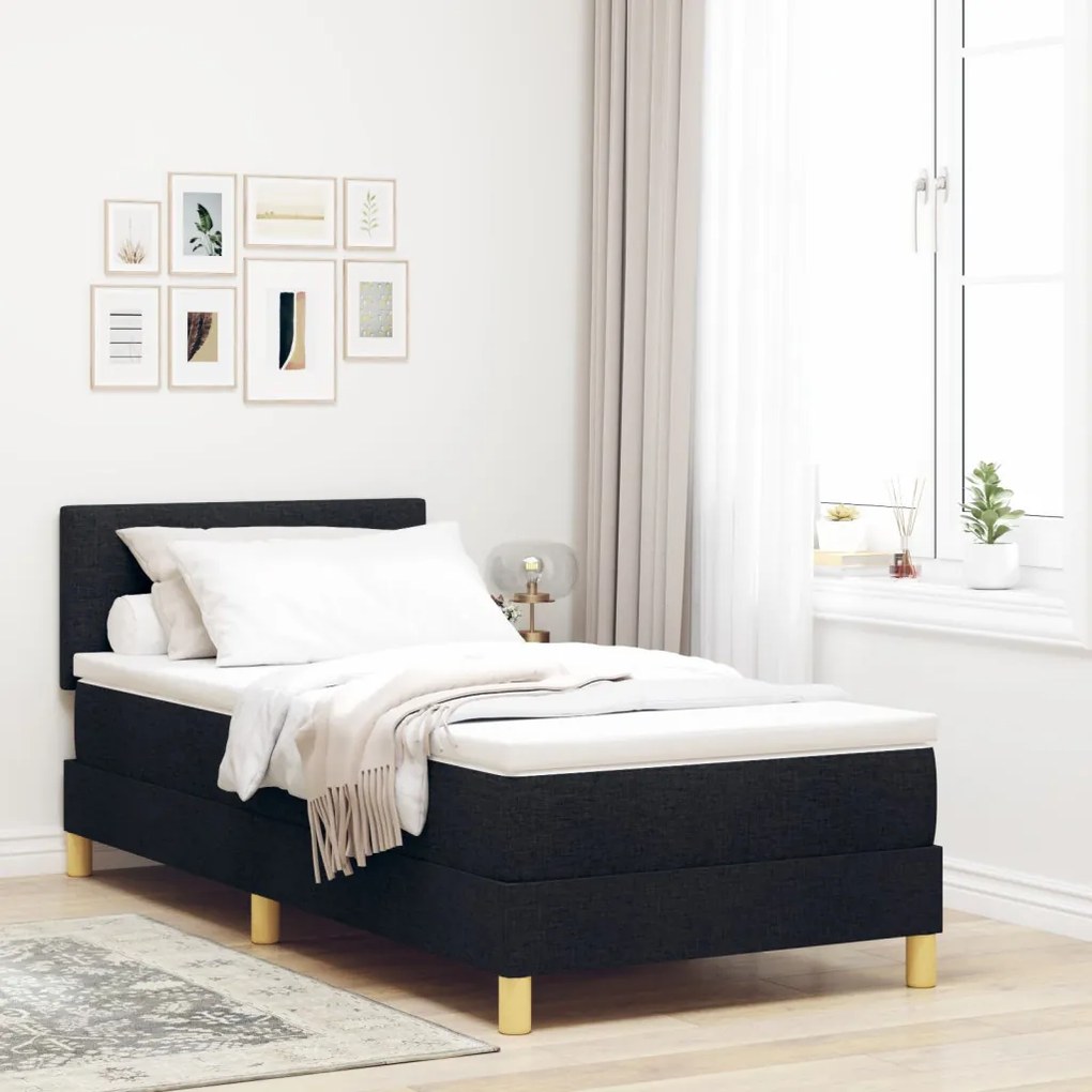 Box Spring Ágy matraccal Fekete 90x200 cm Szövet