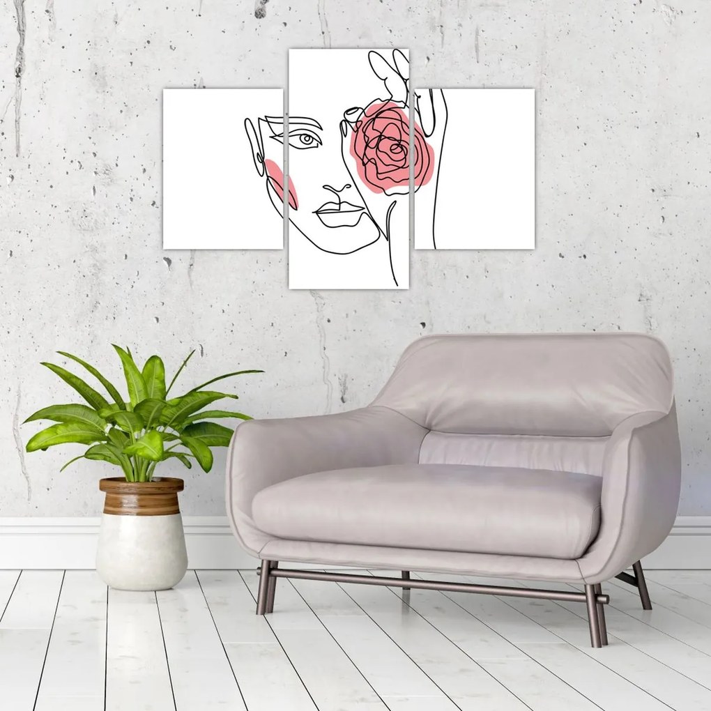 Kép - Line art arc rózsával (90x60 cm)