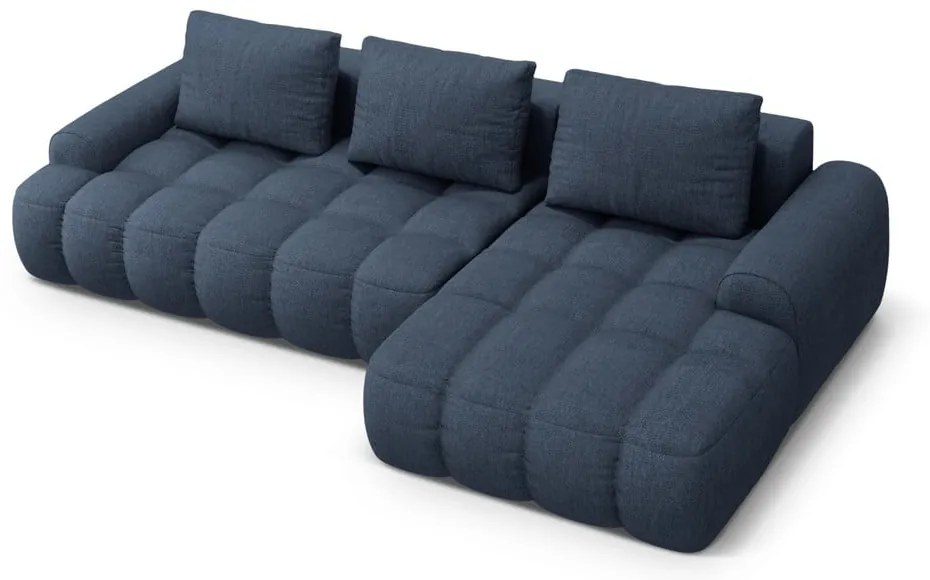 Sötétkék kinyitható-tárolóhelyes sarokkanapé (jobb oldali-heverő résszel) Linz – Cosmopolitan Design