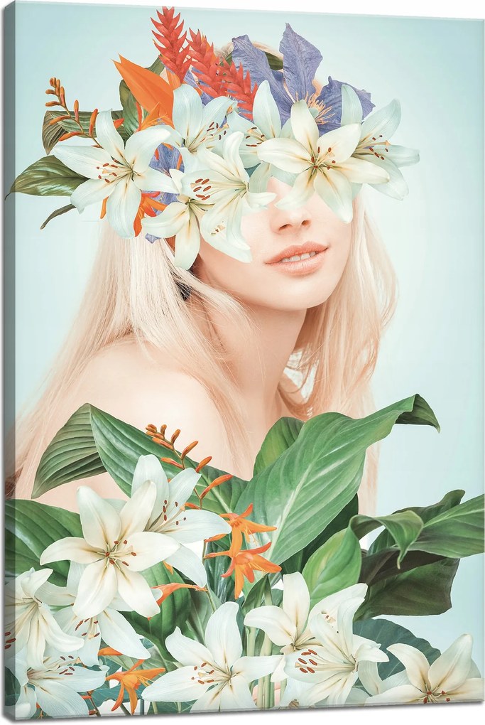 Vászonkép Mosolygó Lány Virágok Tavasz 40x60 cm