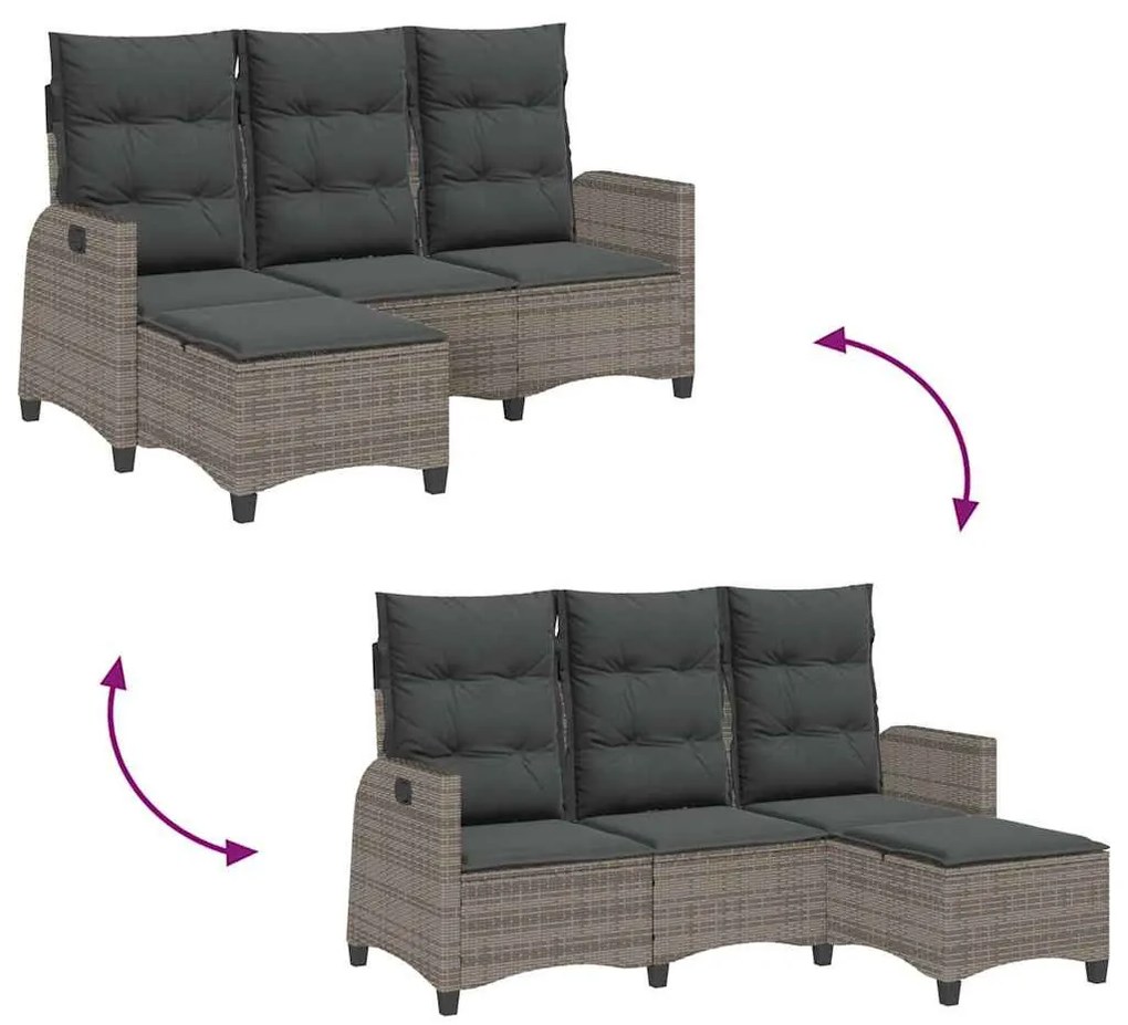 L-alakú szürke polyrattan fekvő kerti kanapé párnákkal