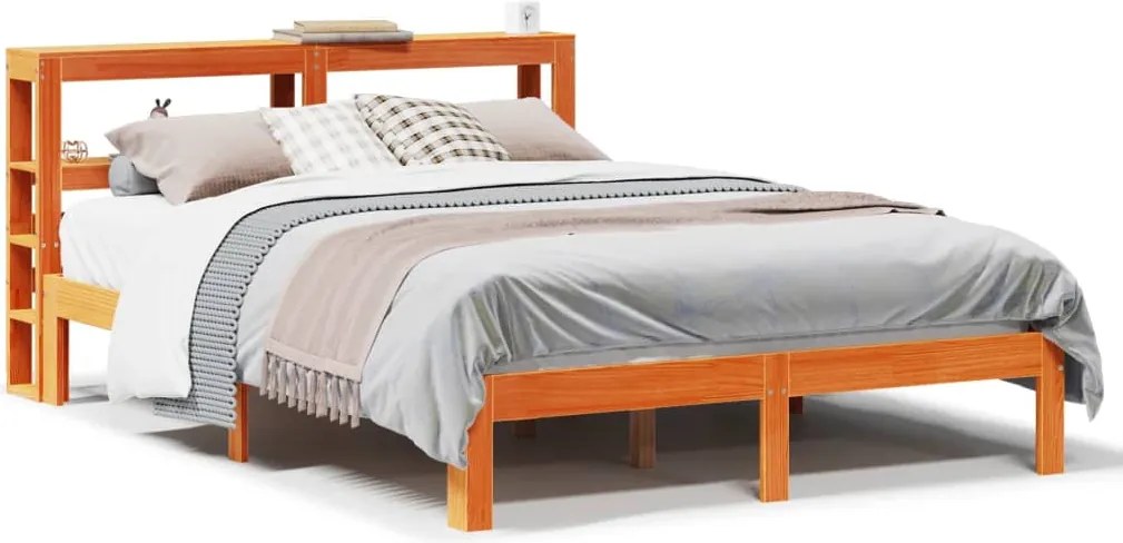 vidaXL viaszbarna tömör fenyőfa ágy matrac nélkül 135 x 190 cm