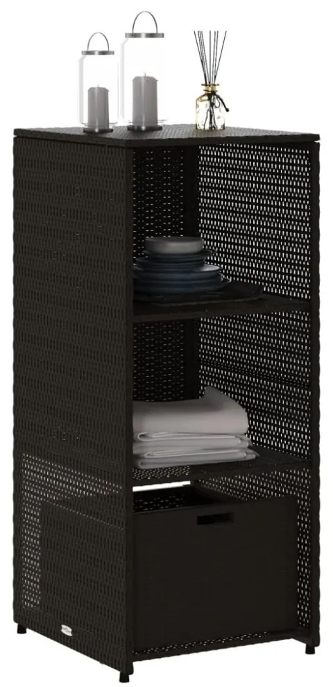 fekete polyrattan kerti tárolószekrény 50 x 55 x 115 cm