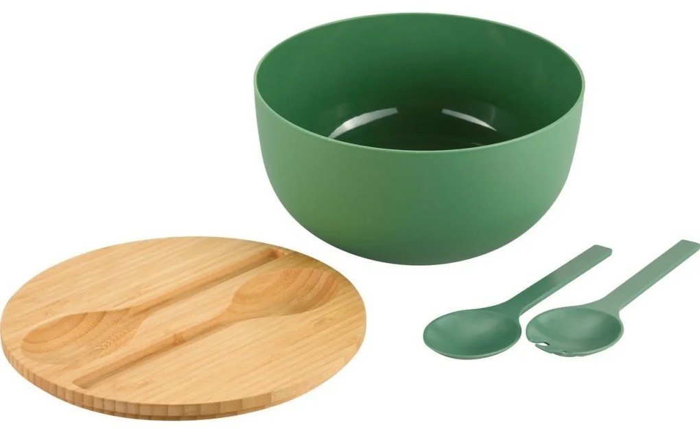 Kesper 58471 Salátás tál evőeszközökkel és bambuszfedéllel 24 cm, zöld