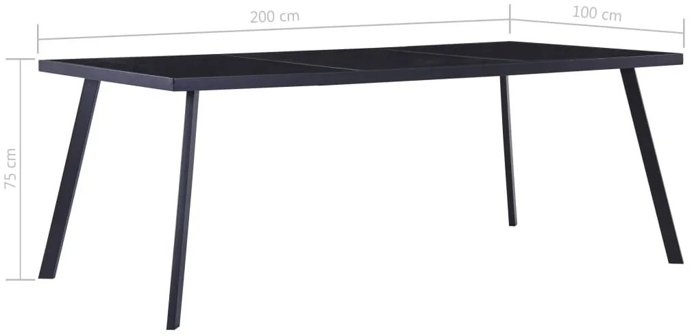 Fekete edzett üveg étkezőasztal 200 x 100 x 75 cm