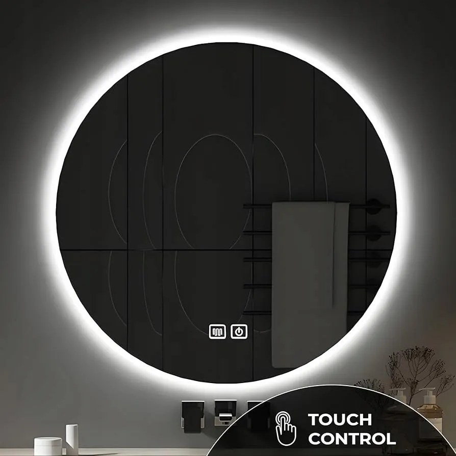 Fürdőszobai tükör Bayt 60 cm Led fűtött kerek ködlámpa