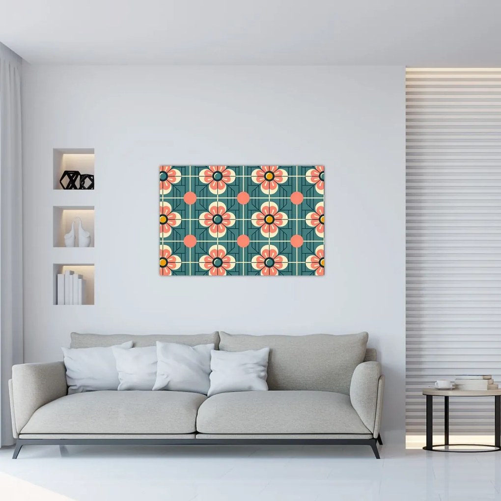 Kép - Retro virágminta (90x60 cm)