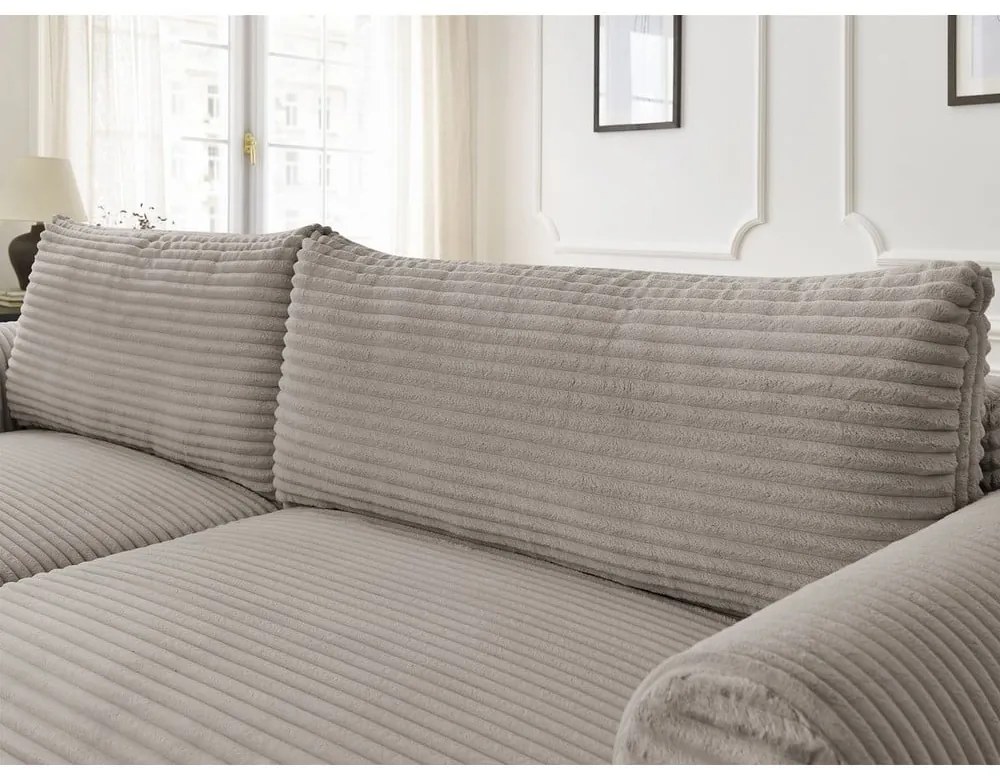 Világosszürkés bézs kordbársony kinyitható sarokkanapé (bal oldali) Lucien – Bobochic Paris