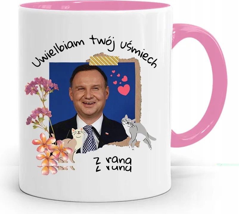 Andrzej Duda Pis Rózsaszín Elnöki Bögre fényképes nyomattal