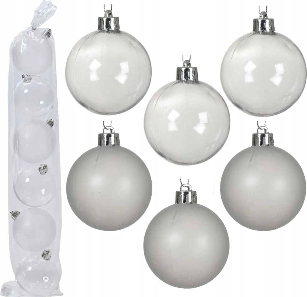 Karácsonyfadísz gömbök műanyag Ezüst karácsonyfára 7cm 6db