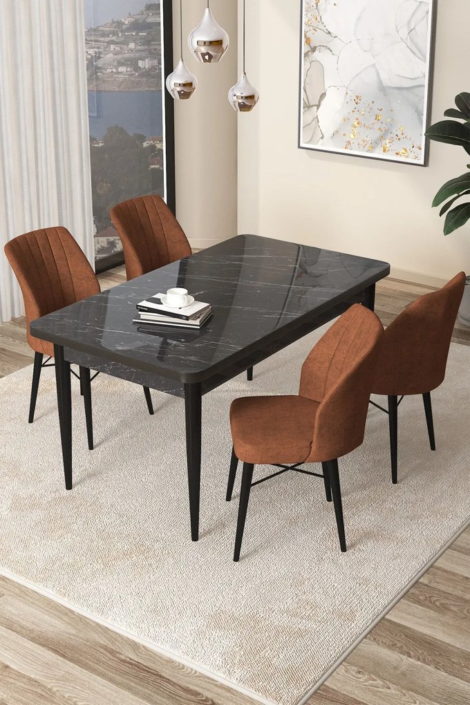 Arp étkezőgarnitúra, fekete márvány-téglavörös, 110 cm