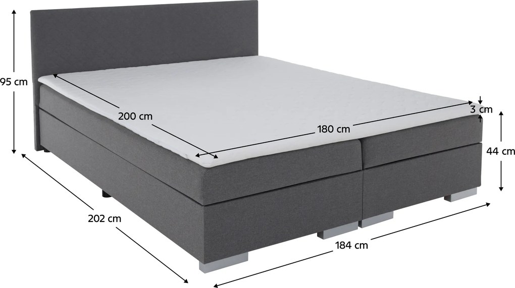 Boxspring ágy, szürke, 180x200, ADARA