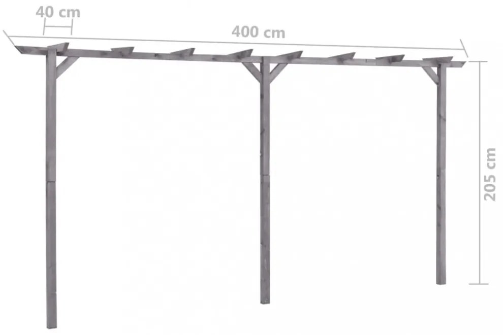 szürke impregnált fenyőfa kerti pergola 400 x 40 x 205 cm