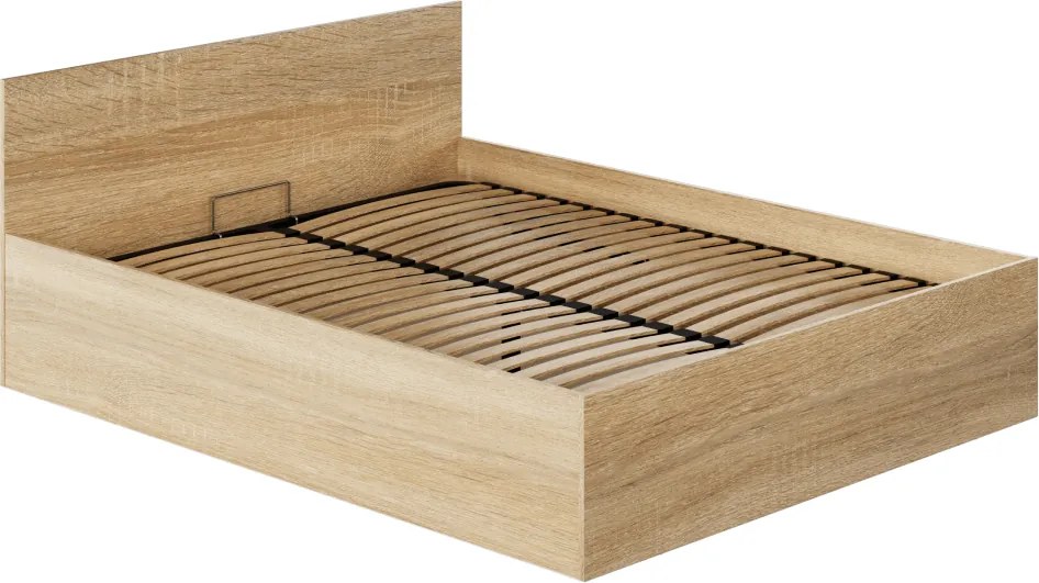 Ágy fém ráccsal és tárolóhellyel, 160x200, sonoma tölgy, DOLI