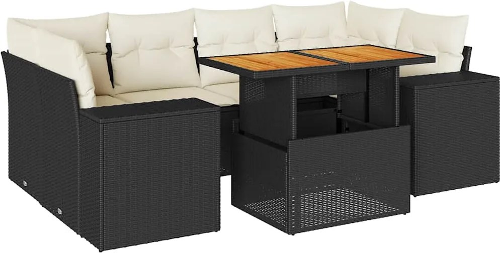 vidaXL 7 részes fekete polyrattan kerti ülőgarnitúra párnával