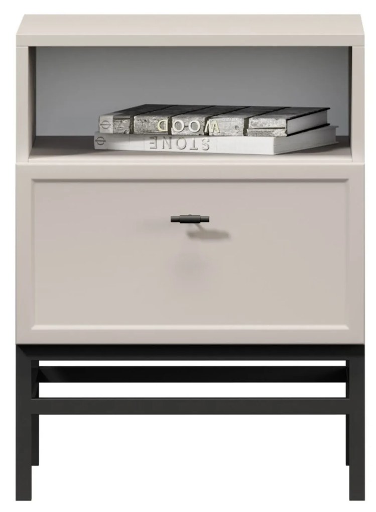 Lorini éjjeliszekrény fiókkal 45 cm - kasmír / fekete T-bar fogantyú / fém láb