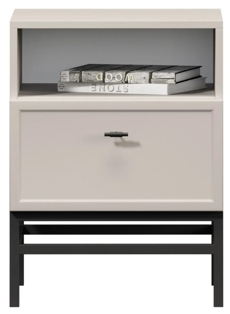 Lorini fiókos éjjeliszekrény 45 cm - kasmír / fekete T-bar fogantyúk / keret