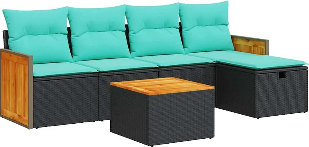 vidaXL 6 részes fekete polyrattan kerti ülőgarnitúra párnákkal